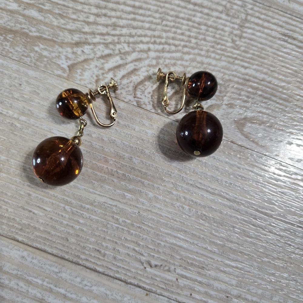 Vintage Napier Bead Dangle Clip On Earrings